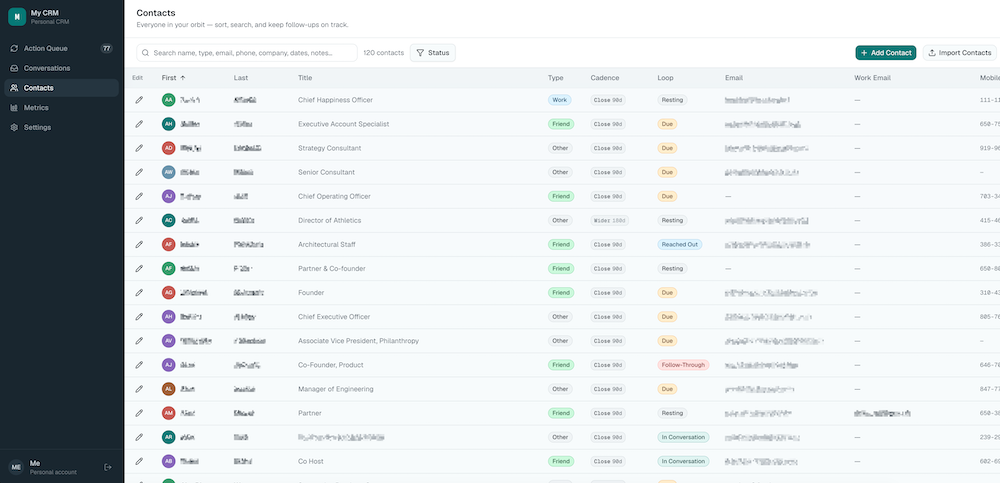 My CRM Contacts view